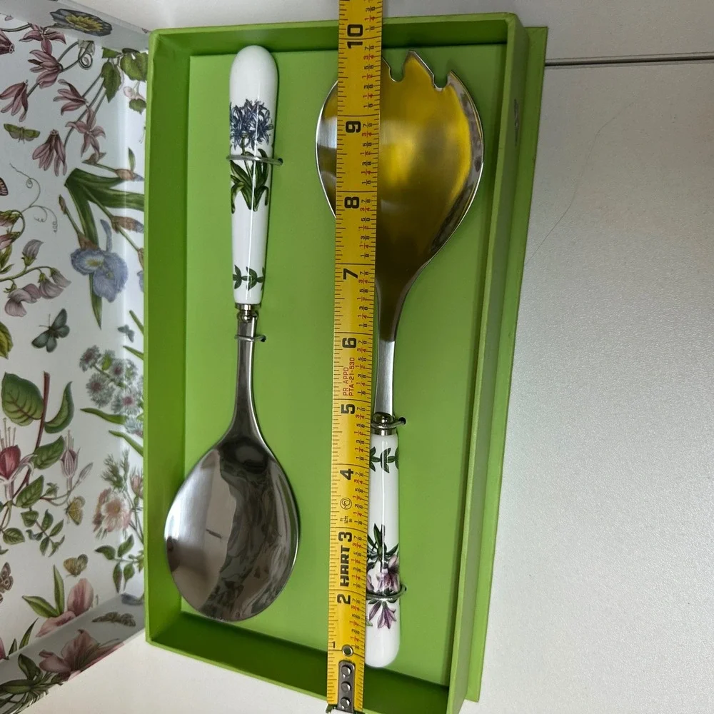 Portmeirion Botanic Garden Salad Server Set 2pc Stainless Ceramic BG1107 Boxed